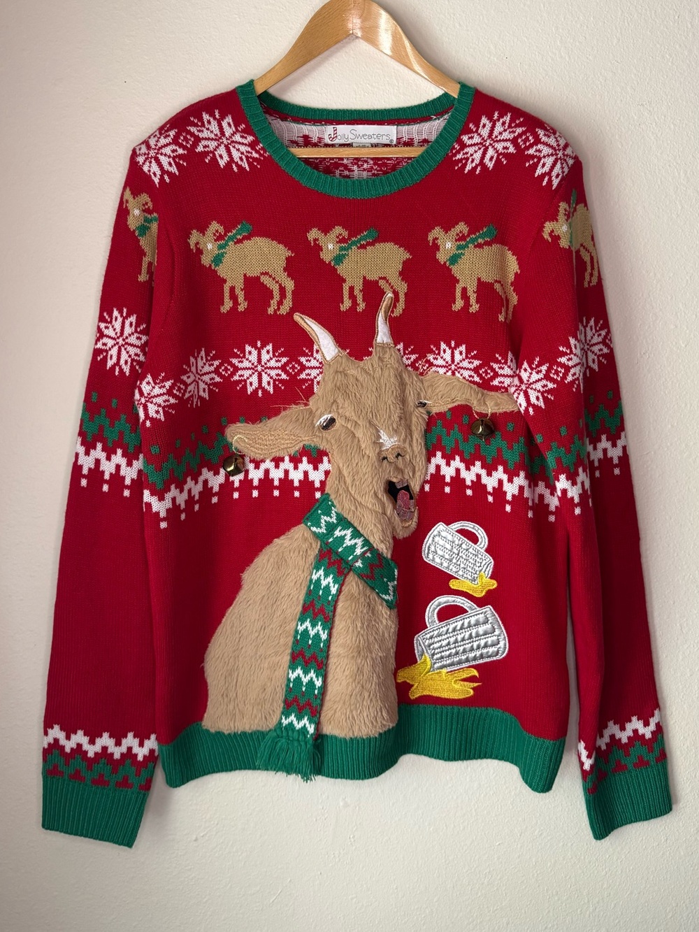 Jolly Sweaters Drunk Goat Ugly Christmas Sweater size Large